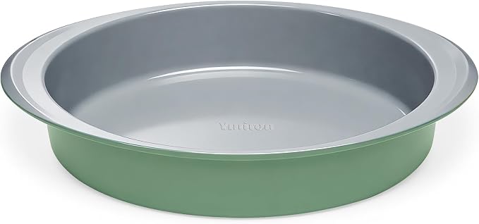 9 Inch Nonstick Ceramic Round Cake Pan with Handle, Pistachio Green | PFOA/PFAS/PTFE-free aluminized steel, ceramic coated. Oven safe 550°F, dishwasher safe. For cakes, cheesecakes & brownies by Ymiton