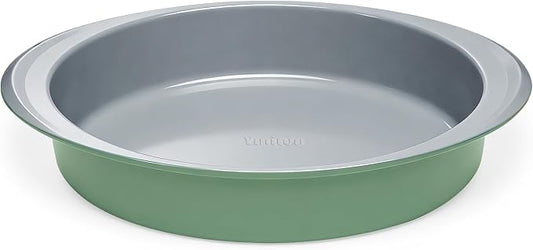 9 Inch Nonstick Ceramic Round Cake Pan with Handle, Pistachio Green | PFOA/PFAS/PTFE-free aluminized steel, ceramic coated. Oven safe 550°F, dishwasher safe. For cakes, cheesecakes & brownies by Ymiton