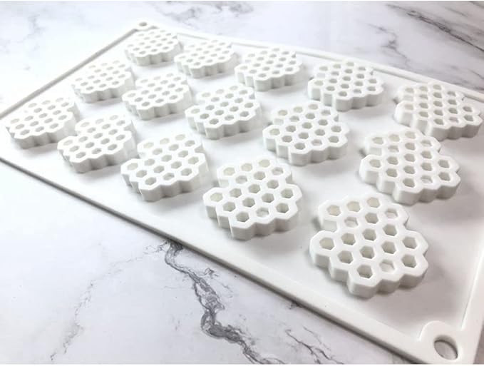 15 Cavity Silicone Honeycomb Molds for Chocolate Honeycomb Bee Silicone Fondant Mold Beehive Silicone Baking Molds Bee Candy Silicone Mold for Kitchen Cake Cupcake