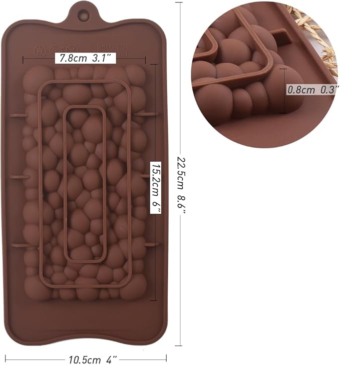Bubbles Break Apart Silicone Chocolate Bar Molds, Homemade Protein and Energy Bar Molds, 4 Packs