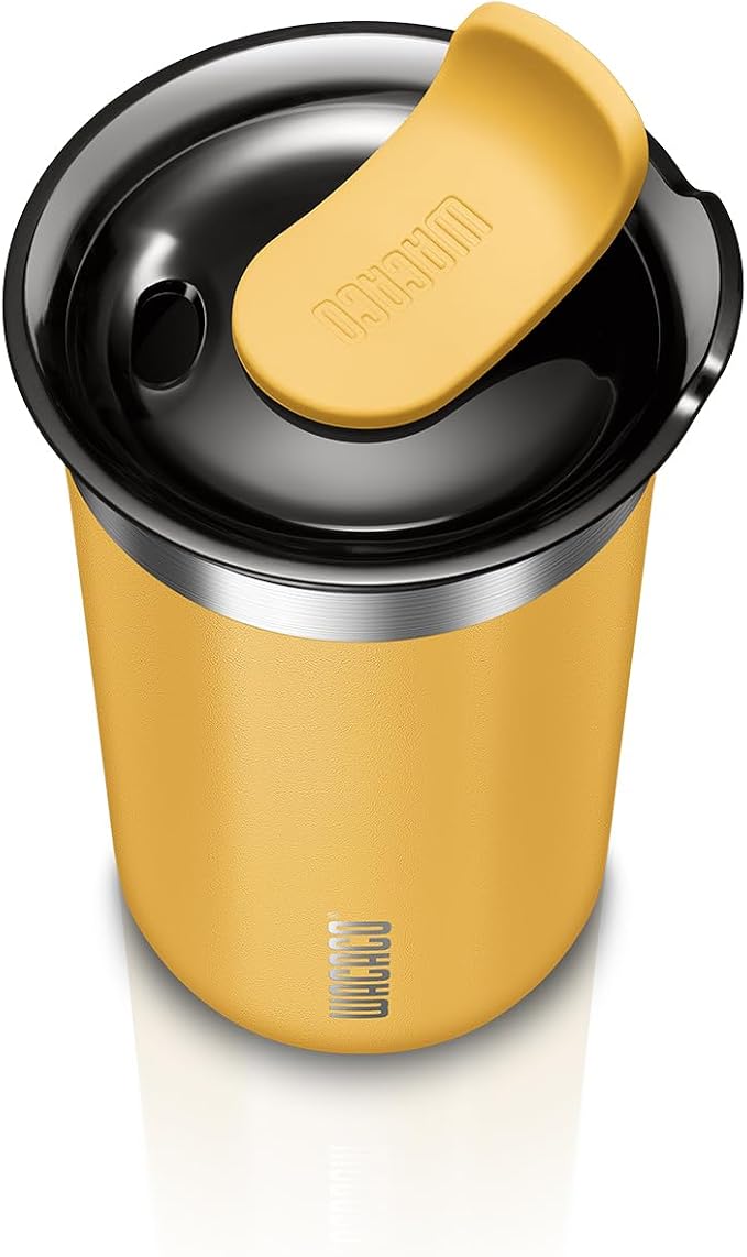 WACACO Octaroma Lungo Vacuum Insulated Coffee Mug, Double-wall Stainless Steel Travel Tumbler With Drinking Lid, 10 fl oz(300ml)， Amber Yellow - Image 2