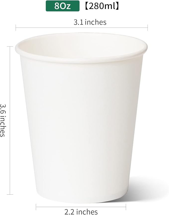 RACETOP 1000 pack 8 oz Paper Coffee Cups Disposable, Hot Coffee Cups 8oz, Office Coffee Cup (8 oz 1000 pack) (white, 1000)