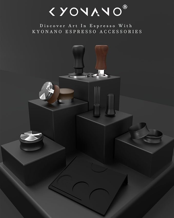KYONANO 58.5mm Espresso Tamper, 30lb Spring-Loaded Calibrated Coffee Tamper, 304 Stainless Steel, Cuibourtia Wooden-Handle, Barista Tamper Suit for Over 58MM Espresso Portafilter