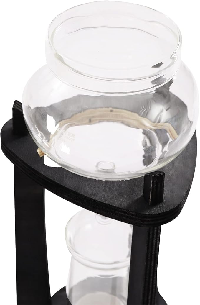Grey Ice Cold Drip Tower, 6-8 Cups 600ml Wooden Cold Brew Drip Tower -20~300℃ Temperature Range With Slow Drip TechnologyIBamboo Straight Frame for Home Office Drip Coffee Maker