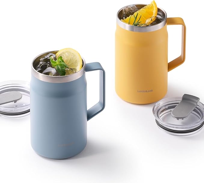 LocknLock Metro Mug Premium 18/8 Stainless Steel Double Wall Insulated with Handle Perfect for table with Lid, Yellow, 20 oz - Image 2