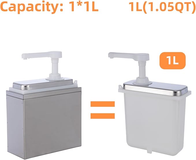 1.06 Quart Condiment Dispenser Pump,Syrup Pump Dispenser with Measuring Cup, Large Capacity Detachable Leak-Proof Design for Sauce, Honey, Syrup,Soy Sauce,Mustard,Cheese (1.06 QT, 1 pumphead)