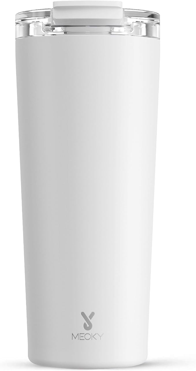 Meoky 24 oz Insulated Travel Coffee Mug: Leak Proof Lid, Ivory | Stainless Steel Coffee Tumbler, Keeps Hot for 8 Hours or Cold for 24 Hours, Fits in Car Cup Holder, BPA Free by MEOKY