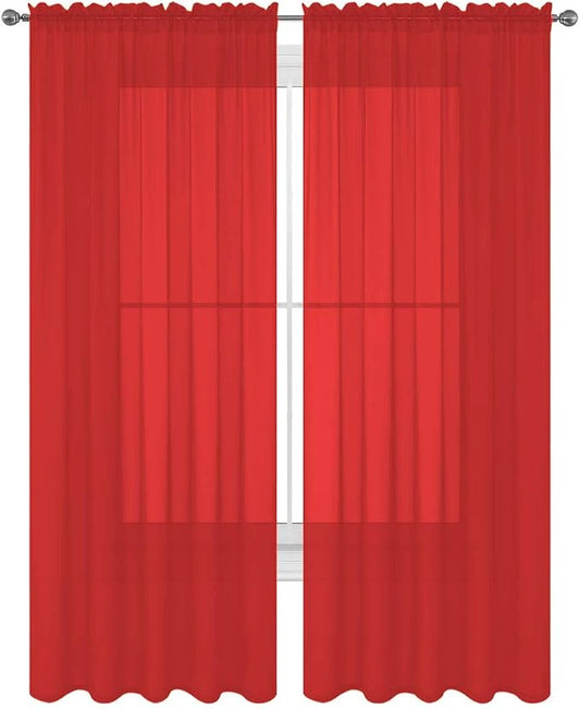 2 Piece Solid Elegant Sheer Curtains Fully Stitched Panels Window Treatment Drape (54" X 108", Red) by Decotex