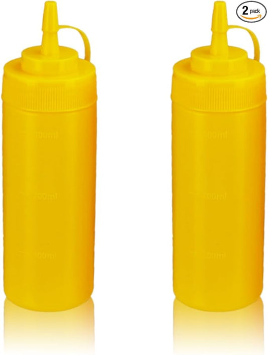 Squeeze Bottles for Sauces,Leak-Proof Condiment Dispenser, BPA-Free Kitchen Restaurant Squeeze Bottle Set with Wide Mouth for Ketchup, Mustard,Syrup,Dressings (Yellow, 2Pack-12oz(300ml))
