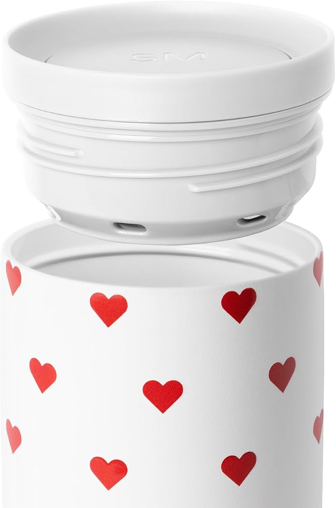 Simple Modern Insulated Travel Coffee Mug 360° Lid | 16oz | Hearts | Voyager Ceramic-Lined Insulated Stainless Steel Coffee Tumbler Iced Coffee Cup, Mug with Lid | Fits Cupholder, Crimson Hearts - Image 3