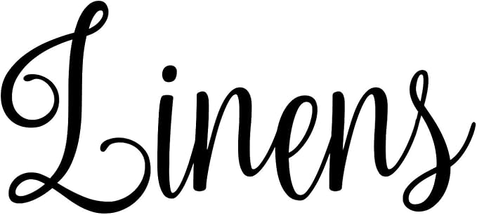 Linens 4.5w x 2h Label | Home Organization | Die Cut Vinyl Decal | Black Fancy Font (Sticker Only) by MinglewoodTrading