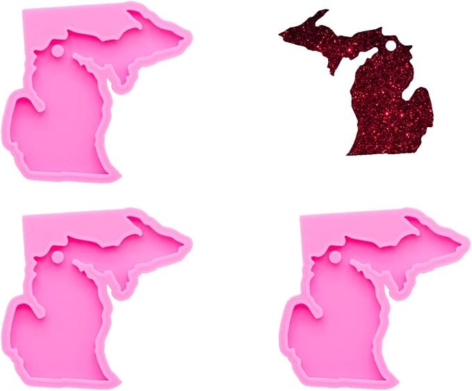 3 Pcs American State Michigan Keychain Silicone Mold Hole DIY Pudding Gum Paste Fondant Mold Desserts Candy Crystal Cupcake Cake Topper Decoration Chocolate Soap Mould Jelly Shots Handmade Ice Cream by Seedomes