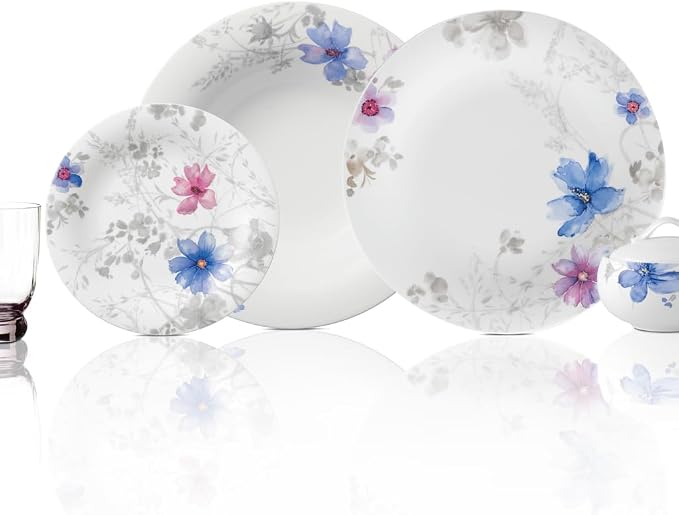 Villeroy & Boch Mariefleur Gris Basic Breakfast, Round Premium Porcelain Plate with a Playful Flower Decoration, Dishwasher Safe, 21 cm, (New) - Image 2