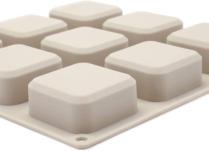 Hedume 4 Pack Silicone Soap Molds, 9 Cavities Square Soap Mold DIY Handmade Silicone Mold for Soap Making, Pudding, Muffin, Loaf, Brownie, Cornbread
