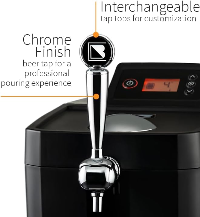 BrewFlo Beer Dispenser | CO2-Free Draft System for Home Use | Includes Two 5L Kegs | Adjustable Flow and Temperature (32°F-50°F) | Compact Size, Chrome Tap, LCD Display | Perfect for Home Brewers