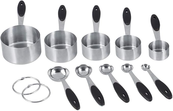 Measuring Cups and Spoons Set, Set of 10 Stainless Steel Measuring Cups and Spoons Stackable with Silicone Handles for Kitchen Cooking Baking