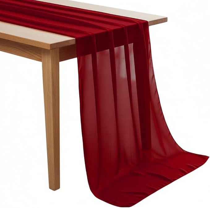 Pack of 25 | Maroon | 14ft Chiffon Table Runner 29x170 Inches Long Romantic Rustic Sheer Gauze Runner for Wedding Bridal Shower Birthday Banquets Engagement Spring Easter Boho Decorations by MDS