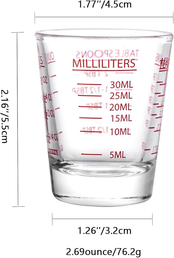 GLASKEY Shot Glasses Measuring Cup Set - 2 Pack Espresso Shot Glasses with Precise Measurement Marks,Heavy Duty Glass,Dishwasher Safe,Perfect for Coffee,Cocktails and Kitchen Use (Black & Red)
