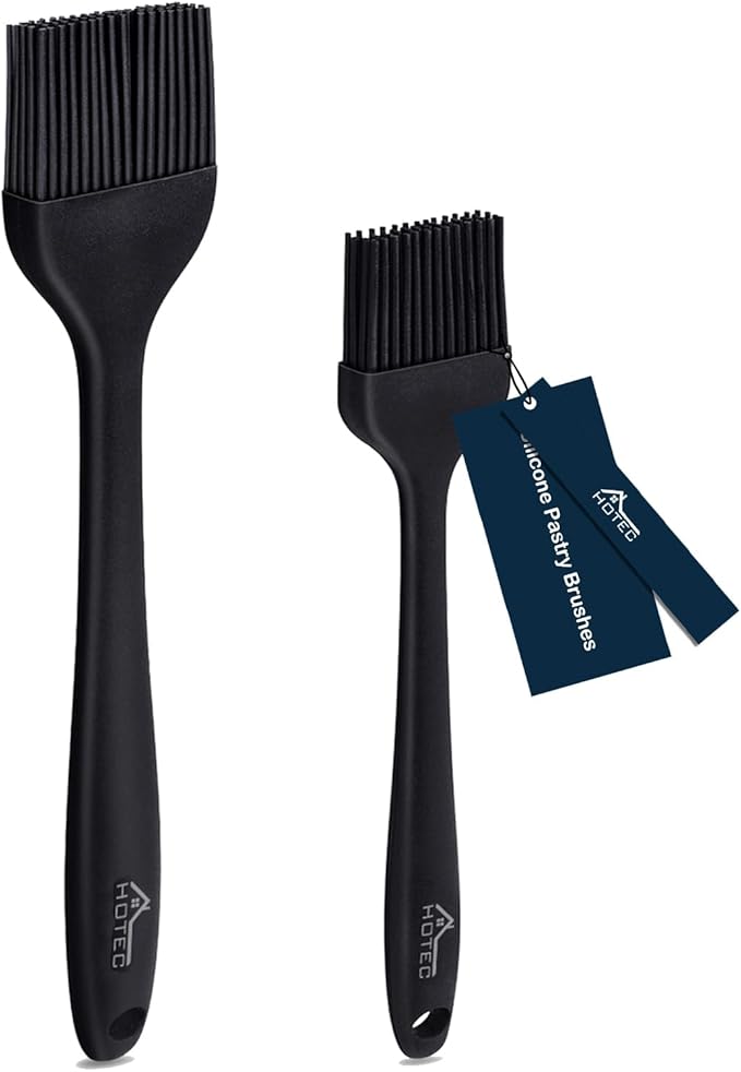HOTEC 600℉ Heat Resistasnt Basting Brushes, BPA Free Silicone Pastry Brush, Spread Oil Butter Sauce Marinades for BBQ Grill Barbecue Baking Kitchen Cooking Dishwasher Safe (Black 2)