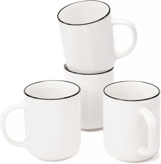OTAGO Coffee Mugs for 4, 12 oz Mug Set, Dringking Cup with Handle for Coffee, Tea, Cocoa, Milk, Black Rim by OTAGO