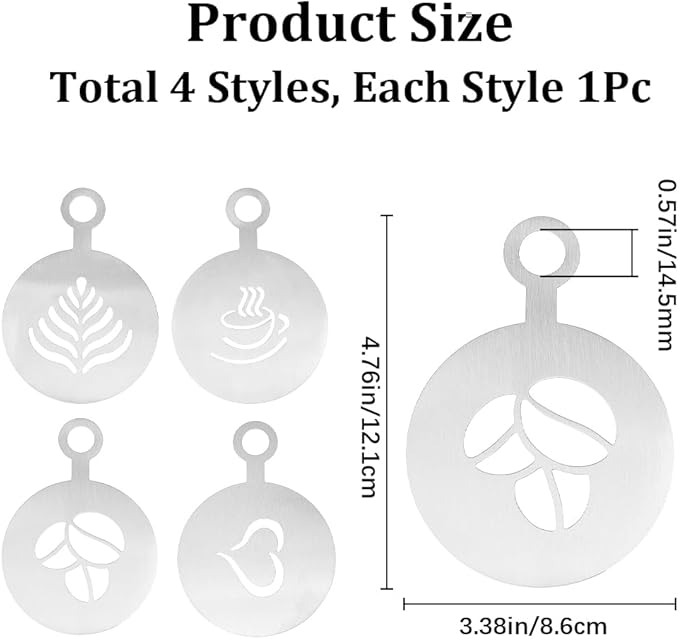 GORGECRAFT 4 Styles Coffee Latte Decorating Stencils Stainless Steel Chocolate Heart Leaf Metal Cookie Cocktail Stencils Barista Cappuccino Tools Foam Art Templates for Cup Cake Birthday Cake