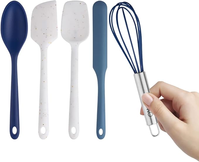 Cook With Color Kitchen Utensil Set - Silicone Kitchen Tools, Whisk, Tong, Spatula, Spoonula and Spoon, Navy Collection