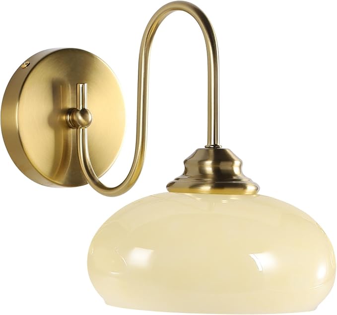 7.9" Yellow Glass Wall Sconce Mid Century Modern Kitchen Globe Wall Lamp Elegant Brushed Brass Wall Light Fixture Hardwired for Living Room, Bedroom, Bathroom by BOKT