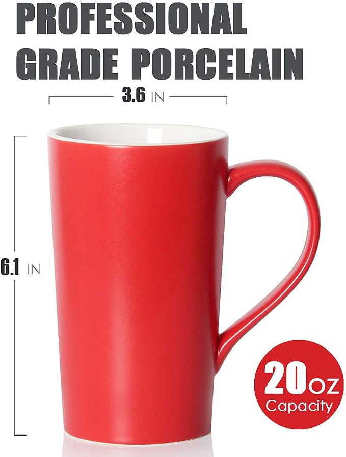 20 oz Large Coffee Mugs, M007 Tall Ceramic Cup with Handle for Dad Men, Set of 2, Christmas Red - Image 2
