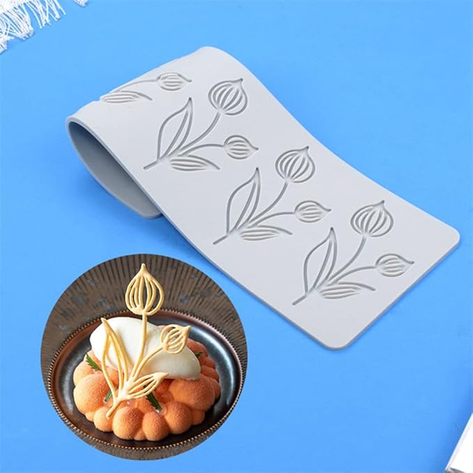 TUKE Tulip Flower Silicone Mold 3D Baking Fondant Lace Pad Cake Silicone Mold Cake Fondant Clay Molds Tulip_10.48 x 3.52 x 0.12 inches BH0957