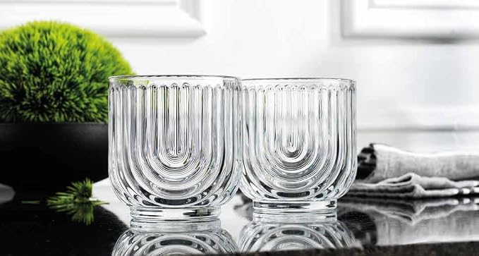 Glaver's Vintage Glassware Art Deco Glasse Ribbed Drinking Glasses U-Shape Arch Design Colored Cocktail Kitchen Tumblers Everyday Dinner Decorative Party (Clear S/4 11oz) - Image 6