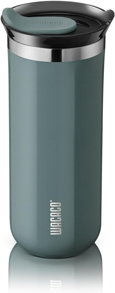 WACACO Octaroma Grande Vacuum Insulated Coffee Mug, 15 fl oz (435ml), Double-wall Stainless Steel Travel Tumbler With Drinking Lid, Cadet Blue by WACACO