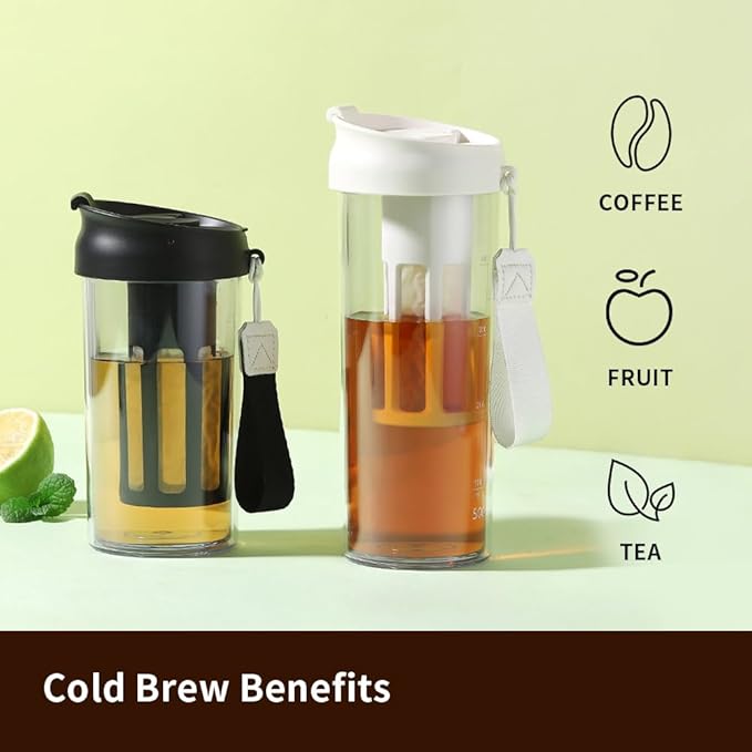 watchget Cold Brew Coffee Maker Travel Tumbler with Soft Silicone Handle Portable Iced Coffee & Tea Infuser with Airtight Lid Cold Brew Travel Cup 12oz/360ml black