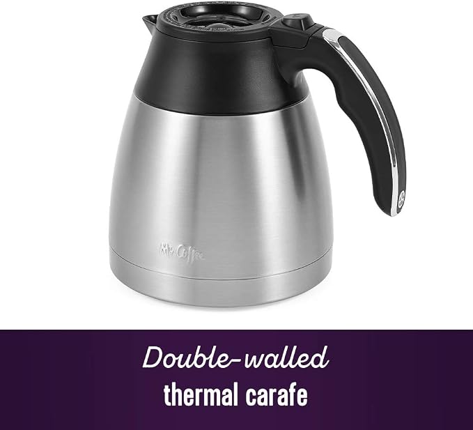 Mr. Coffee 10-Cup Programmable Coffee Maker, Insulated Thermal Carafe, Brew Strength Selection, Brew Now or Later, Stainless Steel - Image 3