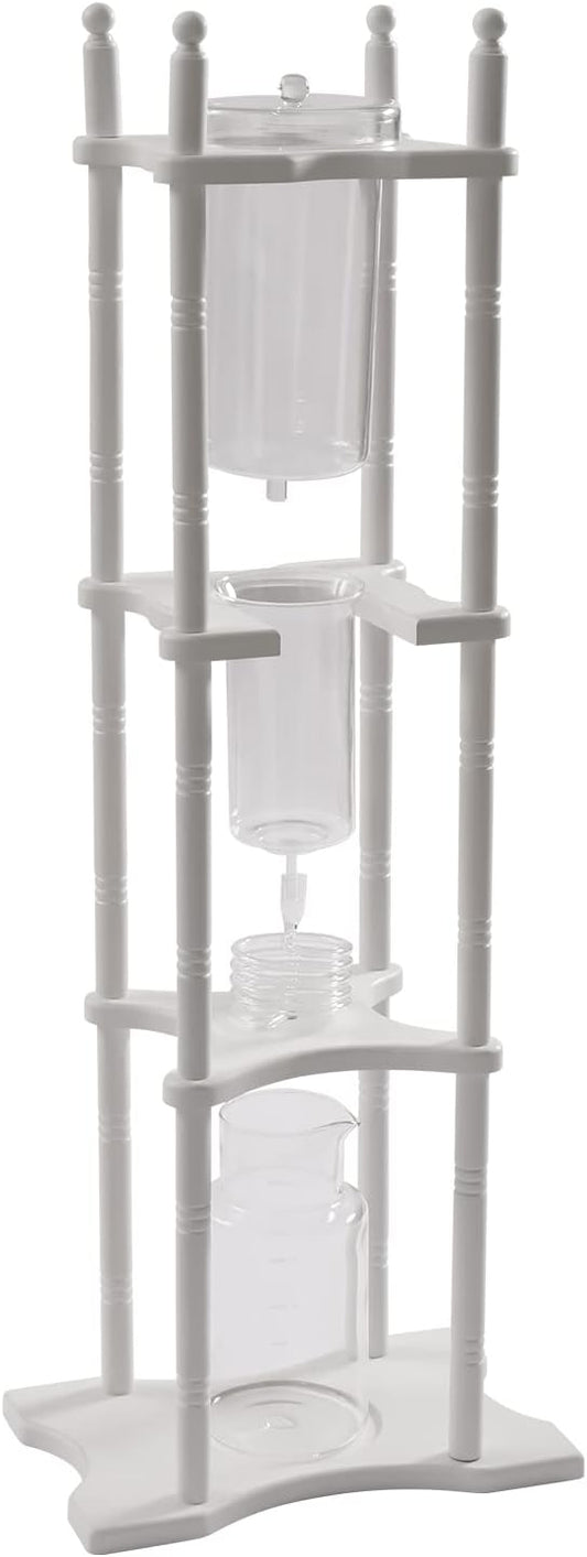 Cold Brew Drip Coffee Pot, Tower Cold Brew Coffee Machine, Glass Wooden Stand Ice Coffee Machine With Slow Drip Technology for Commercial Office 25 Cups White