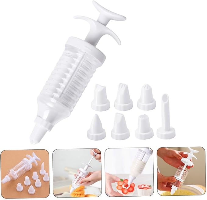 Reusable Cake Decorating Piping Syringe with Detachable Tips One-handed Cream Injector Baking Kit for Dessert and Cookie Decoration