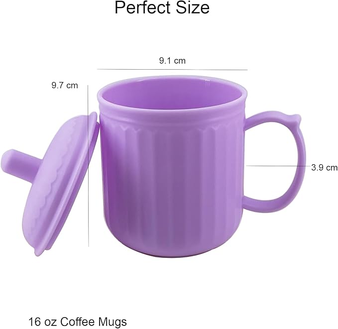 Plastic Coffee Mug with Lid (Non-Sealed) Set 6, 16-ounce Cups Vivid | BPA Free Reusable Food Grade PP, Unbreakable, Dishwasher Safe, Lightweight, Elderly Kid Safe, Kitchen Party Camping Outdoor - Image 3