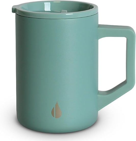 Elemental Insulated Coffee Mug - Triple-Wall Stainless Steel Summit Travel Cup for Hot and Cold Drinks - Thermal Coffee Mug with Lid and Handle for Camping, Office & Travel 16oz - Sage by Elemental