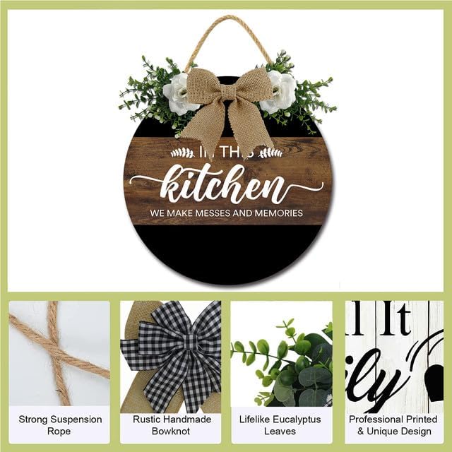 Kitchen Signs Wall Decor In this Kitchen We Make Messes and Memories Funny Dining Room Wall Decor Wood Hanging Sign Farmhouse Kitchen Dining Room Sign for Home 11inch - Image 6