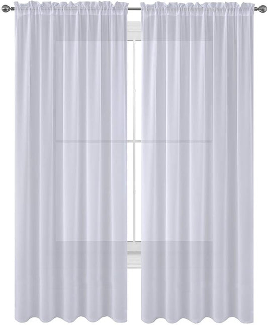 2 Piece Solid Elegant Sheer Curtains Fully Stitched Panels Window Treatment Drape (54" X 63", White) by Decotex