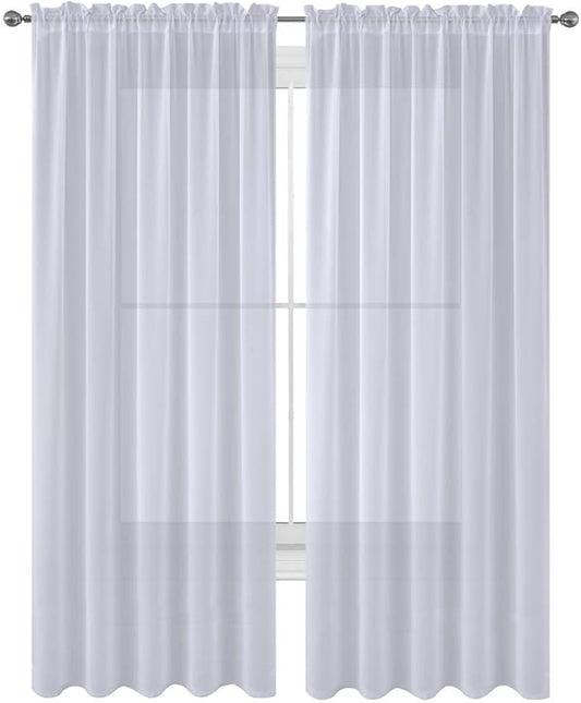 2 Piece Solid Elegant Sheer Curtains Fully Stitched Panels Window Treatment Drape (54" X 54", White) by Decotex