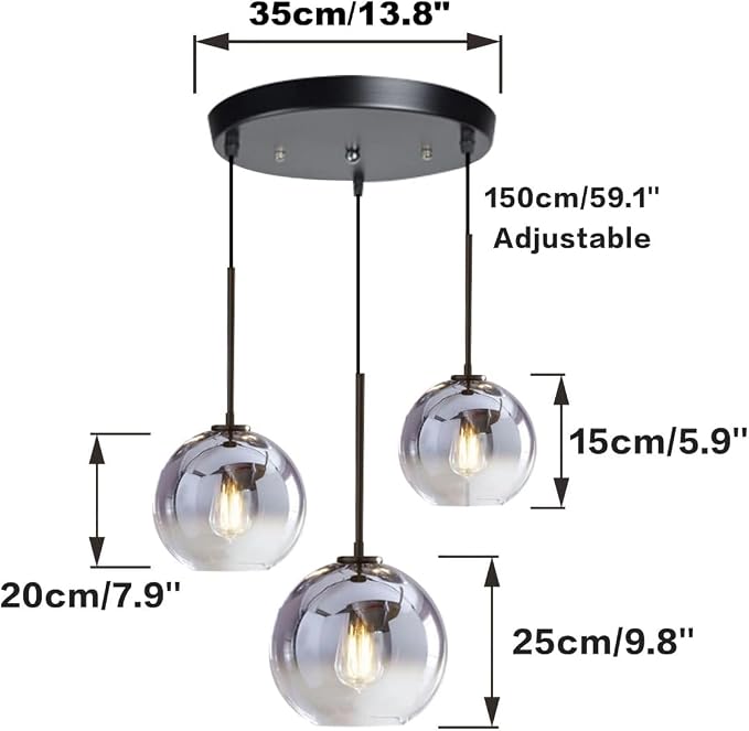 KCO Lighting Modern 3-Light Hanging Light Fixture Silver Gradient Glass Globe Pendant Ceiling Lighting with Adjustable Cord Mid Century Hanging Chandelier Light Fixture for Kitchen Island Bedroom… - Image 2