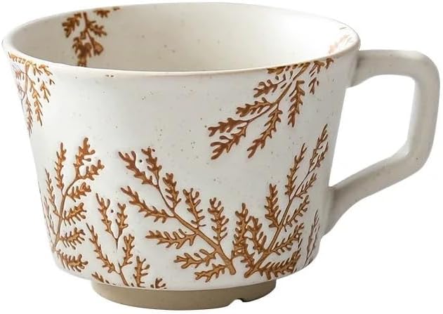 Small Ceramic Mug 1 pc, 11oz - Vintage Coffee Mug, Pottery Cups for Milk, Latte, Cappuccino, Tea - Handmade Porcelain Dishwasher, Microwave Safe Stoneware Gift for Women Men, Brown Leaf by Tvvtuww