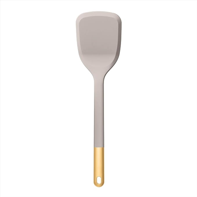 Kitchen Utensil Set, 6-Piece Silicone Kitchen Utensil Set with Rotating Rack - Non-Scratch, Heat Resistant Tools & Gold Stainless Steel Handles (Taupe) - Image 5