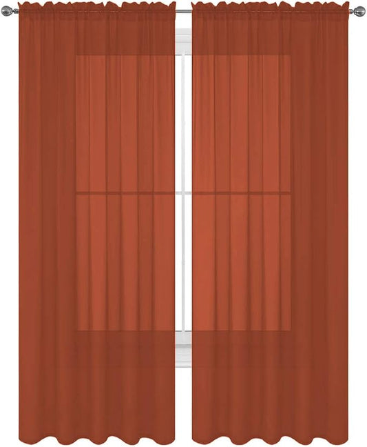2 Piece Solid Elegant Sheer Curtains Fully Stitched Panels Window Treatment Drape (54" X 120", Brick) by Decotex