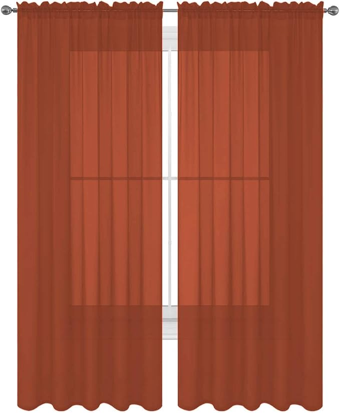2 Piece Solid Elegant Sheer Curtains Fully Stitched Panels Window Treatment Drape (54" X 108", Brick) by Decotex