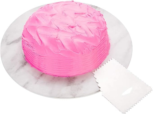 Restaurantware Pastry Tek 4.8 Inch x 3.8 Inch Cake Scraper 1 5-Pattern Cake Smoother - Assorted Edges Hanging Hole Metal Icing Smoother For Decorating Or Sculpting Desserts