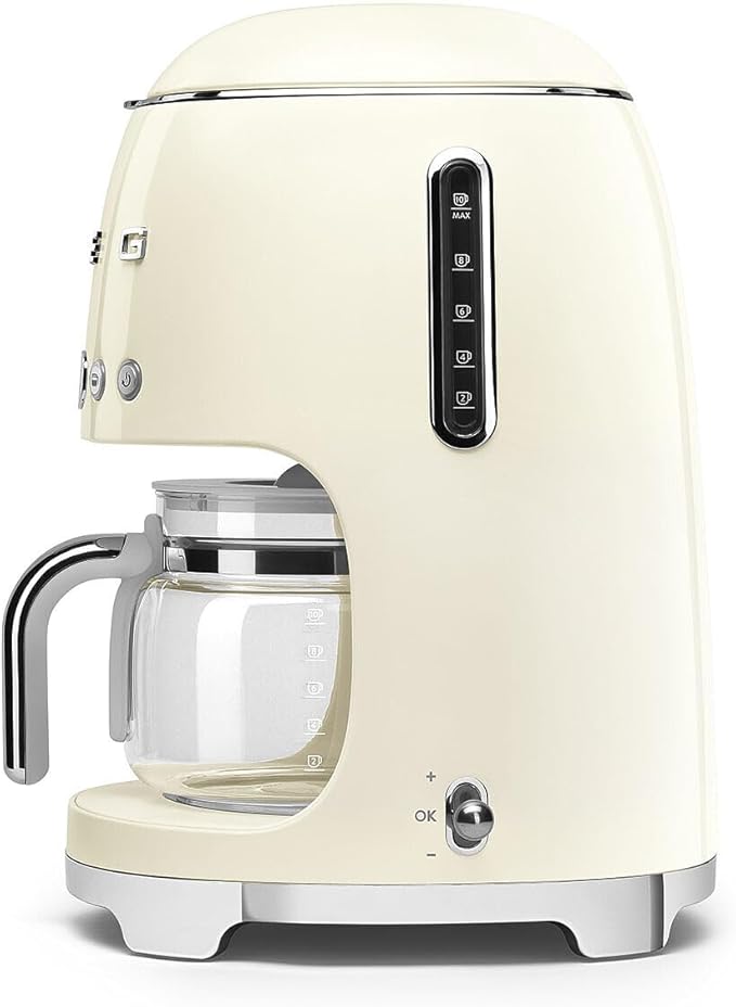 Smeg 50's Retro Style Aesthetic Drip Coffee Machine with 10 Cup Glass Carafe, Auto Start Feature, Keep Warm Plate, and Two Coffee Strength Settings (Cream) - Image 6