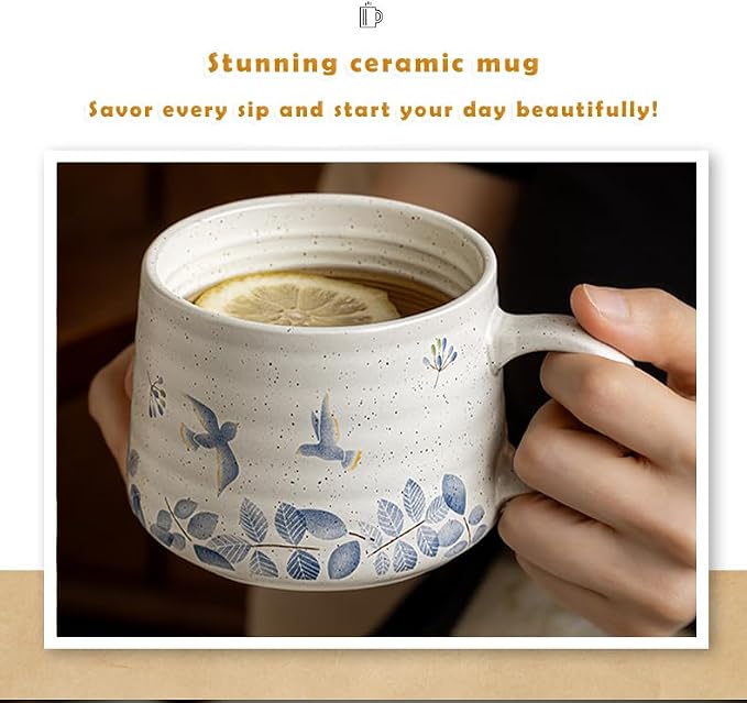 Ceramic Coffee Mug, 13oz Floral Design Pottery cute mugs, Ideal Gift for Women unique vintage pretty coffee mugs (Bluebell Mug) - Image 2