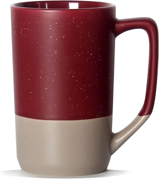 16 OZ Large Coffee Mug, Two Color Combination Big Ceramic Tea Cup with Square Handle with White Speckled for Men Women Restaurant Home Office Hot Drinks, Red by SHOWFULL