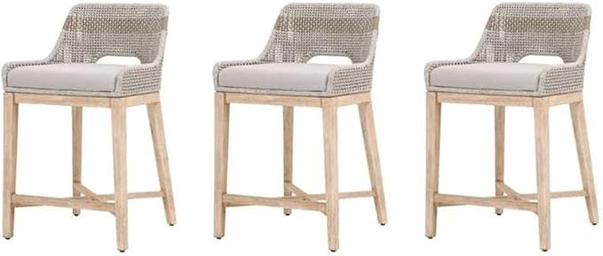MAKLAINE Set of 3 Woven 26" Fabric Counter Stool in Taupe Gray by Maklaine